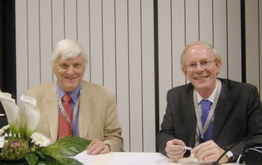 Prof John Hawk and Prof Rik Roelandts chairing a session at ESPD Photodermatology Day in Berlin, October 2009